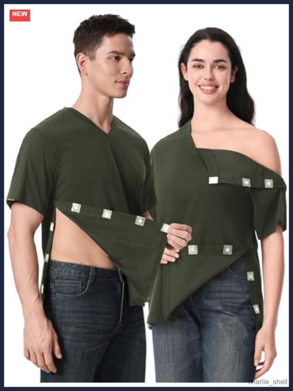 Magnetic Button Post Shoulder Surgery Recovery Shirt V-Neck Adaptive Chemo